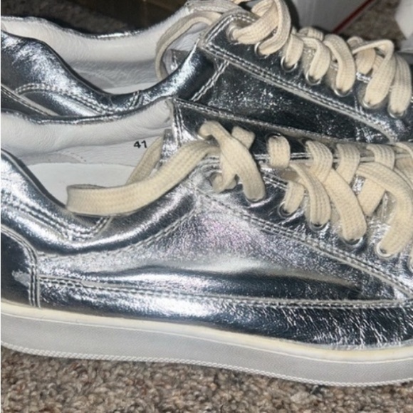 Free People Silver Metallic & White Platform Letterman Sneakers Size 10M - Picture 4 of 4